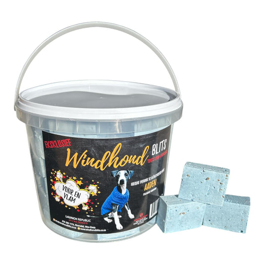 Blue 2.5L Windhond Blits Firelighters Bucket showing handcrafted firelighter cubes