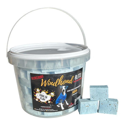 Blue 5L Windhond Blits Firelighters Bucket showing handcrafted firelighter cubes