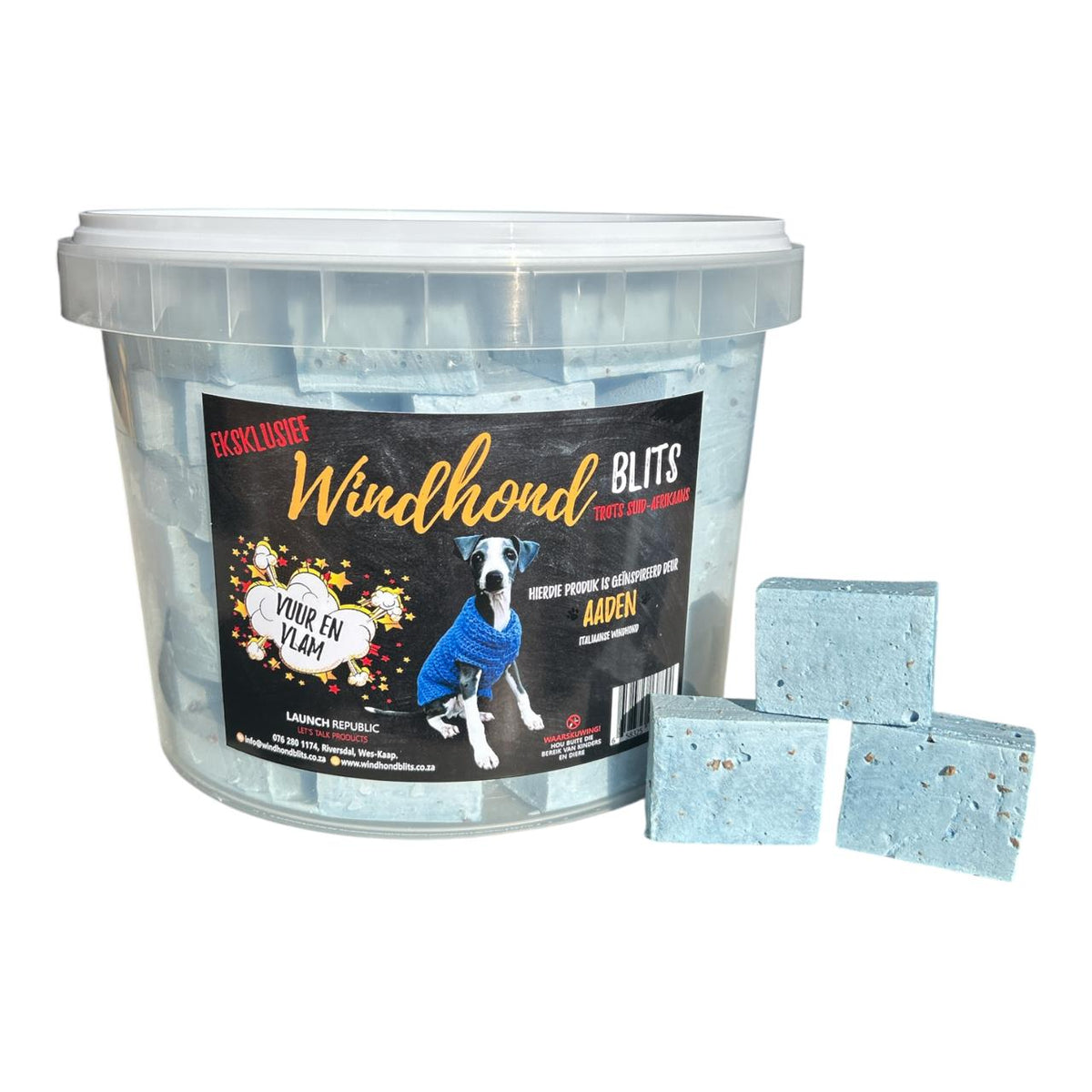 Blue 5L Windhond Blits Firelighters Bucket with 88 ready-to-burn firelighter cubes