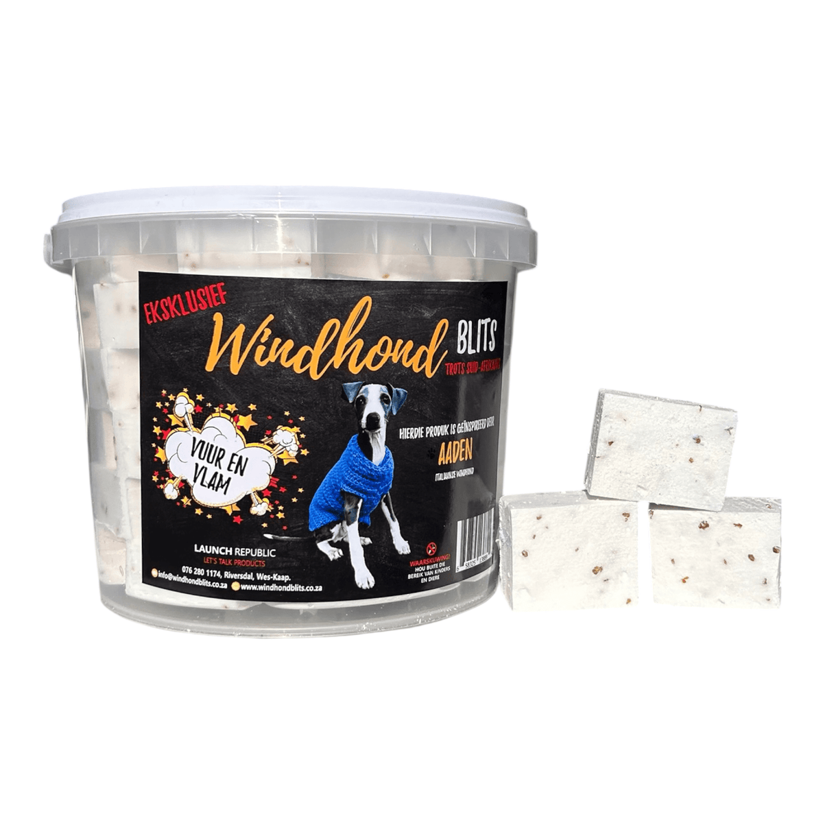 White 2.5L Windhond Blits Firelighters Bucket with 44 ready-to-burn firelighter cubes